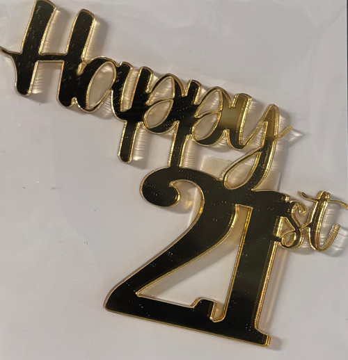 'Happy 21st' Flat Lay Cake Topper | Gold