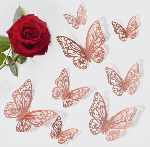 Rose Gold 3d Butterflies- 12 pc  Non - Edible style 2