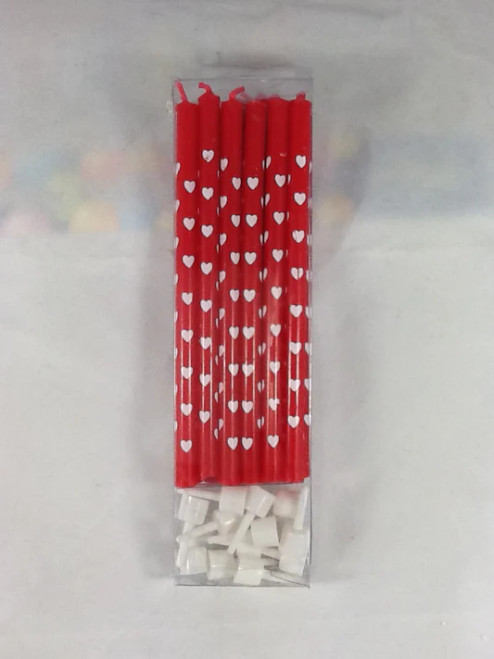 long red/heart candles-12 piece