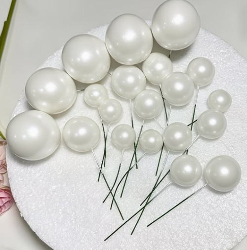 Pearl  White  Cake Topper Balls - 9pc
