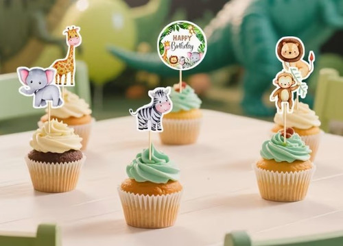 Jungle Safari Animal Themed Cupcake Toppers-12 pc