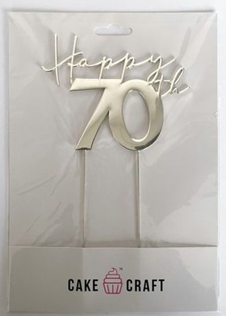 Metal Cake Topper-( Cursive )  Happy 70th - Silver