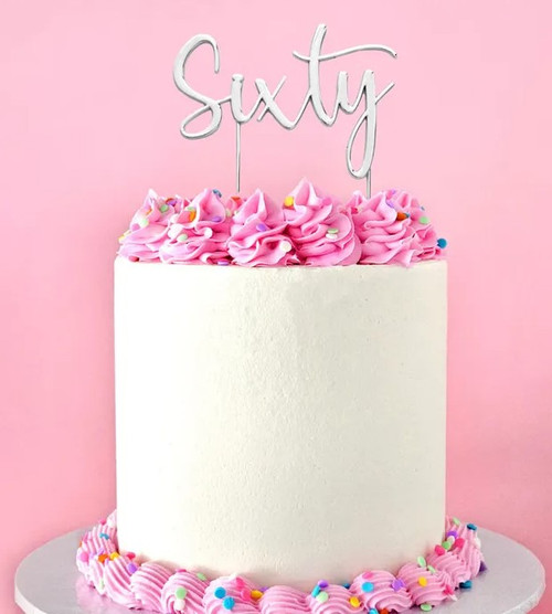 Metal Cake Topper - "Sixty" (Silver)