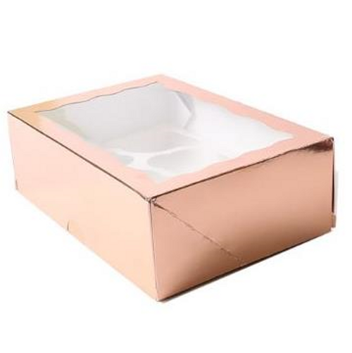 Cupcake Box With PVC Window (6 Cavity) - ROSE GOLD
