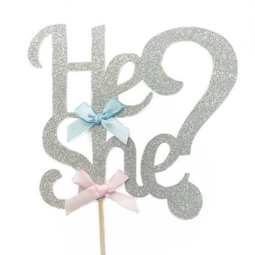 Cake Topper 'He or She' - Silver