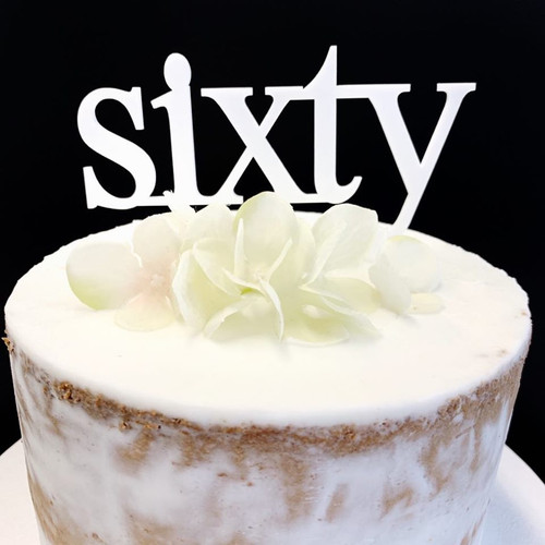 Acrylic Cake Topper 'Sixty' (Age Print) - WHITE
