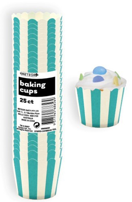 Baking Cups 25pc - STRIPES / TEAL