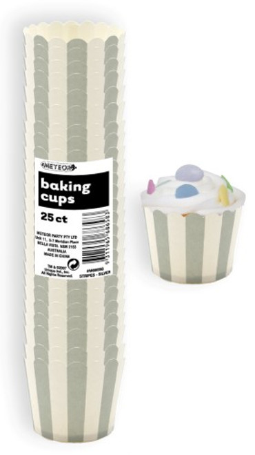 Baking Cups 25pc - STRIPES /  GREY