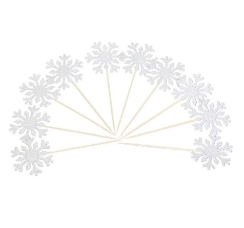 Cupcake Toppers Snowflake 10pc - SILVER GLITTER