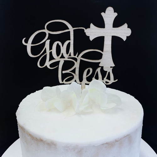 Cake Topper 'God Bless' - Bamboo