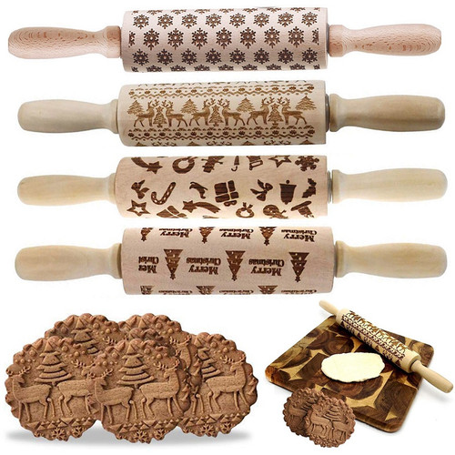 Christmas Wooden Rolling Pin 42cm 
