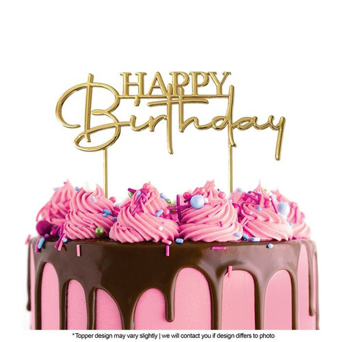Metal Cake Topper -Cursive "Happy Birthday"(Gold)