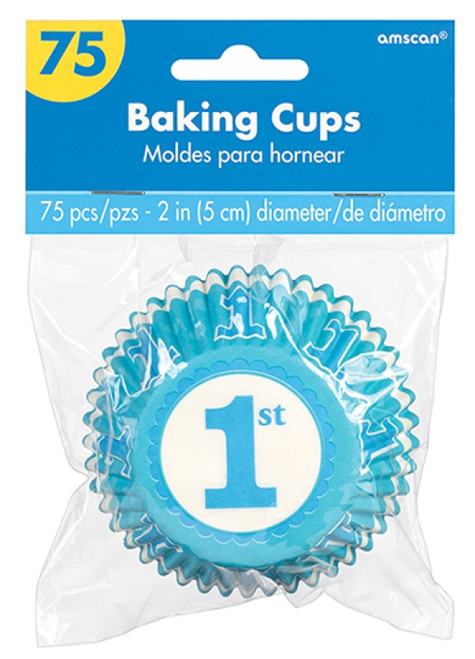 Paper Cupcake Cases Regular 75pk-1st birthday Blue