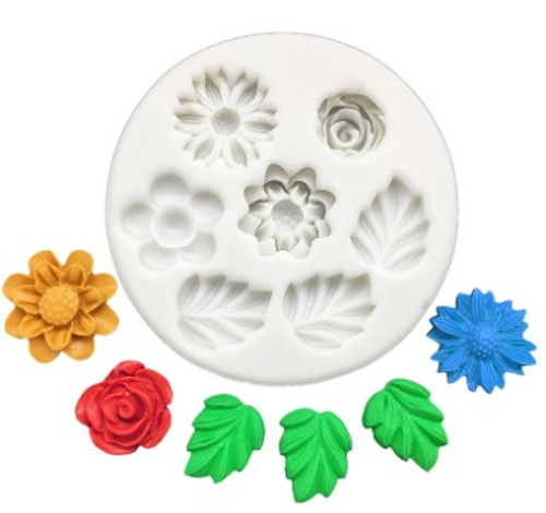 Flower Blossoms with Leaves Silicone Mold