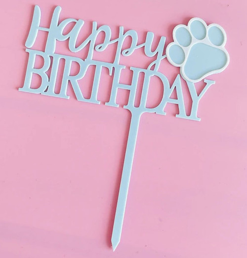 Cake Topper - Paw Print 'Happy Birthday' Blue