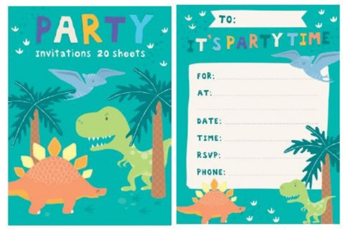 Dinosaur Notepad Party Invitations 20pk