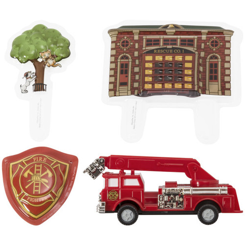 Cake Topper - Fire Truck and Scenery 4pc