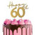 Metal Cake Topper - ( Cursive ) Happy 60th - Gold