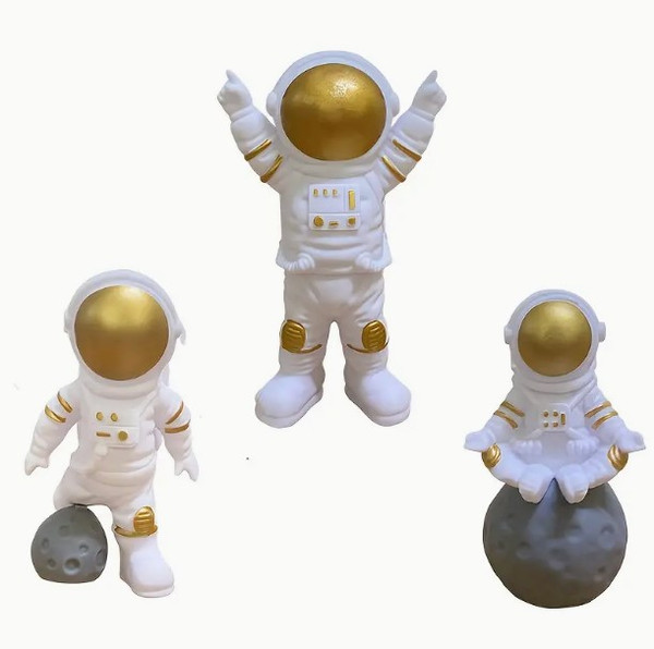 Astronaut Cake Toppers -3pc Gold