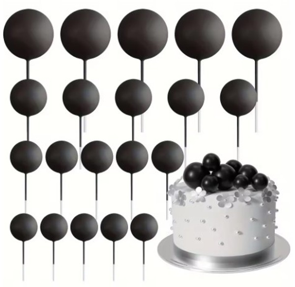 Black Cake Topper Spheres 11pc