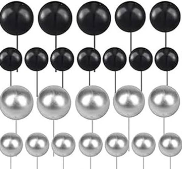 Black and Silver Cake Topper Spheres - 11pc