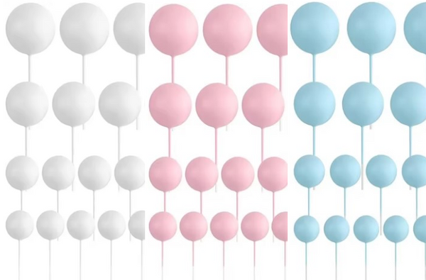 Blue, White and Pink Cake Topper Balls - 11pc