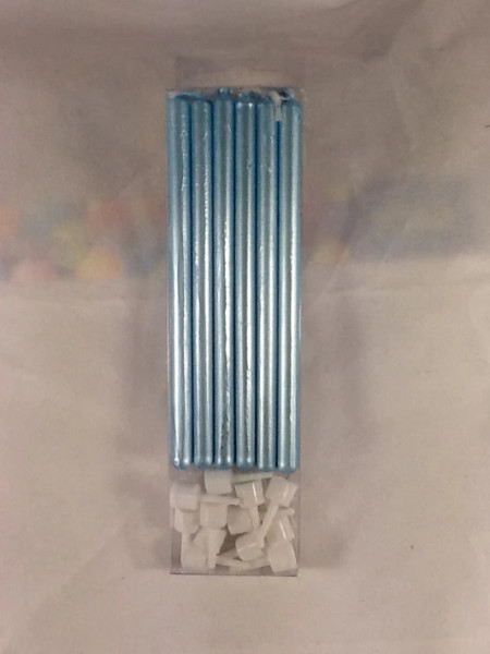 long pearl blue candles-12 piece