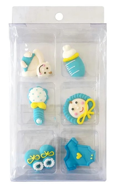 Baby - Assorted Sugar Decorations- Blue - 6 pack