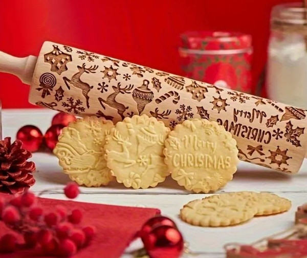 Christmas Wooden Rolling Pin -  35cm Christmas Wooden Rolling Pin -  35cm