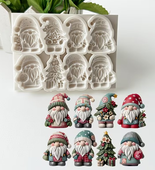 Christmas Gnomes /Trees Silicone Mold- 8 cavity