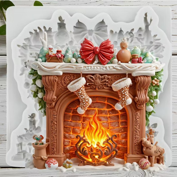 Christmas Fireplace Mold with Mantel Silicone Mold