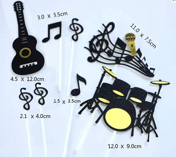 Music Cake / CupcakeToppers- Glitter Black & Gold 8pc