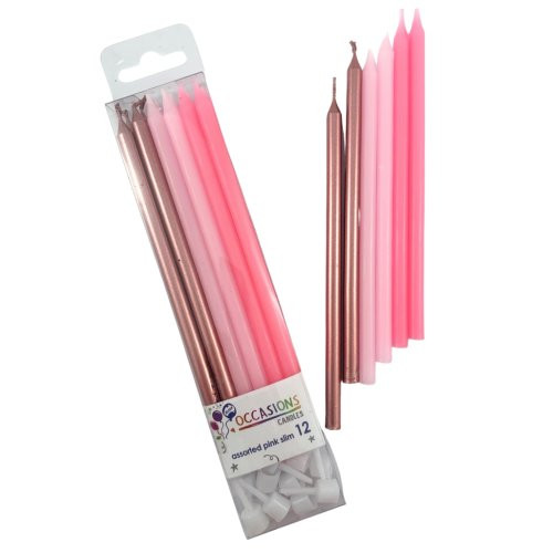 Pinks and Metallic Rose Gold Slim Candles - 120mm - 12 pk