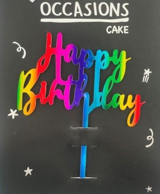 Rainbow Acrylic Happy Birthday Cake Topper 2mm