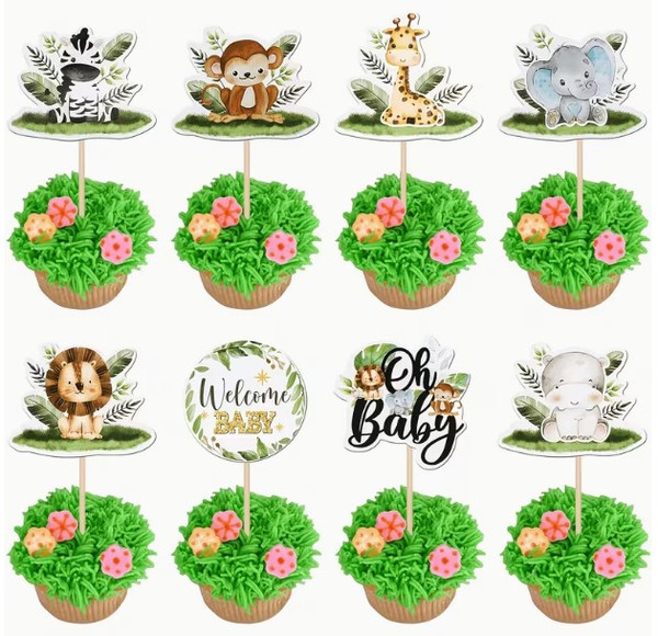 Oh Baby  Safari Baby Shower Cupcake Toppers- 8pc