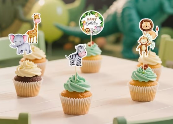 Jungle Safari Animal Themed Cupcake Toppers-12 pc