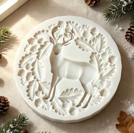 Christmas Deer Wreath With Oak Leaf &  Acorn Silicone Mold
