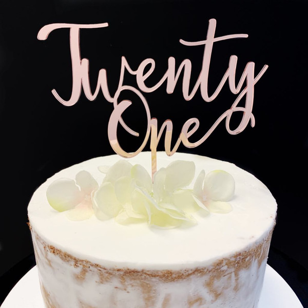 Cake Topper 'TWENTY ONE' (Age Script) - ROSE GOLD