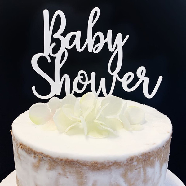 Acrylic Cake Topper 'Baby Shower' (Script) - WHITE