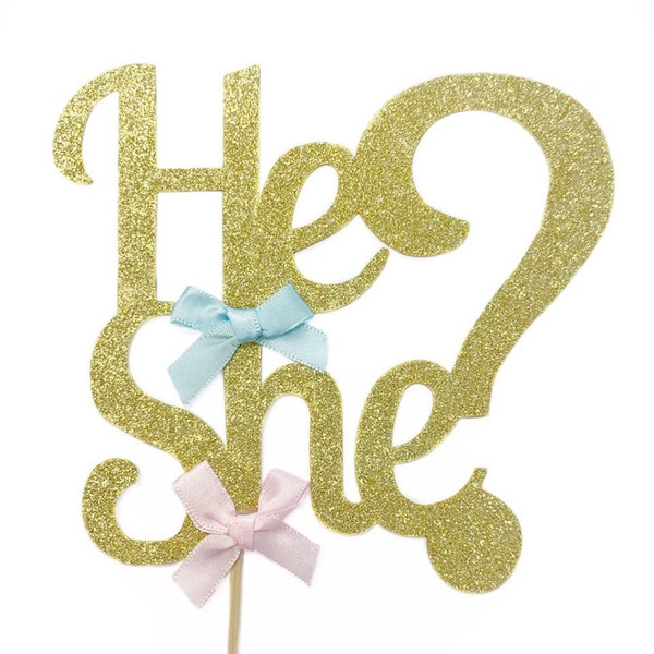 Cake Topper 'He or She' - Gold