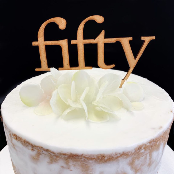 Cake Topper 'Fifty' (Age Print) - Timber