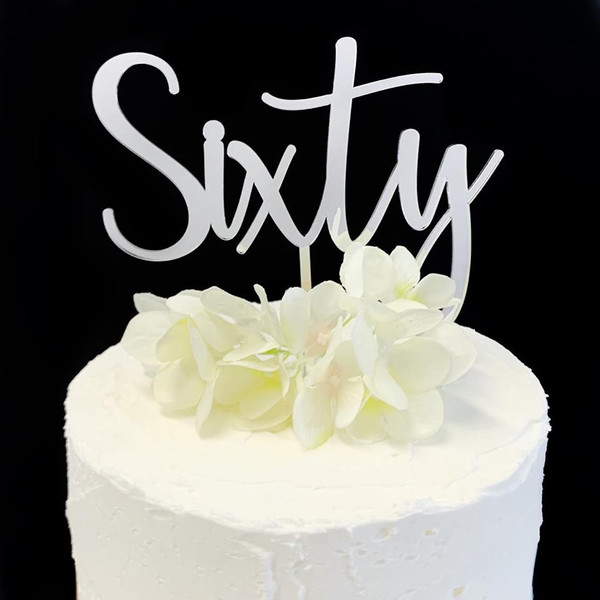 Acrylic Cake Topper 'Sixty' (Age Script) - SILVER