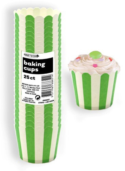 Baking Cups 25pc - STRIPES /  GREEN