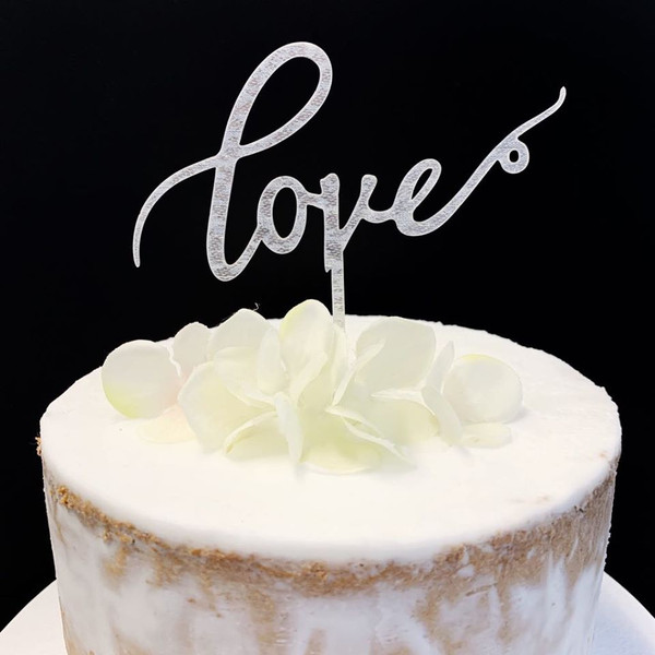 Acrylic Cake Topper 'Love' - SILVER GLITTER