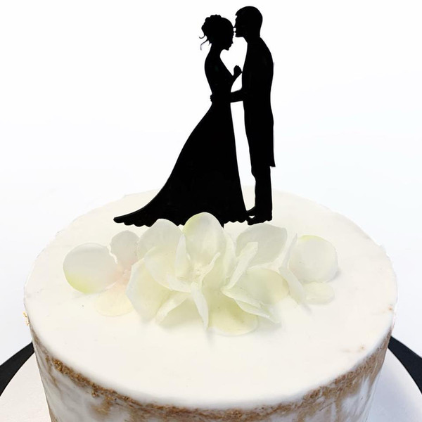 Acrylic Cake Topper 'Kissing Couple Silhouette' - BLACK