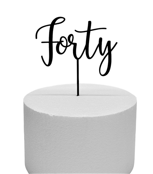 Acrylic Cake Topper 'Forty' (Age Script) - BLACK