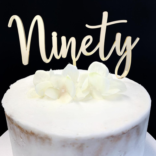 Acrylic Cake Topper 'Ninety' (Age Script) - GOLD