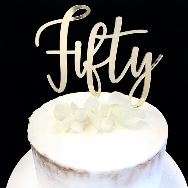 Acrylic Cake Topper 'Fifty' (Age Script) - GOLD