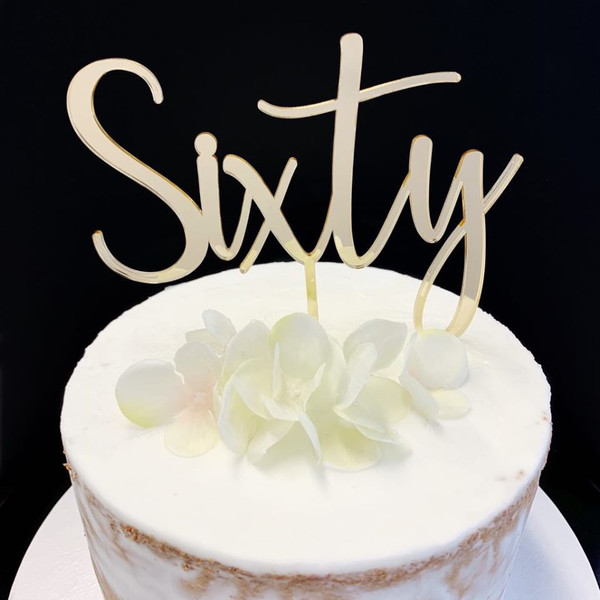 Acrylic  Cake Topper 'Sixty' (Age Script) - Gold