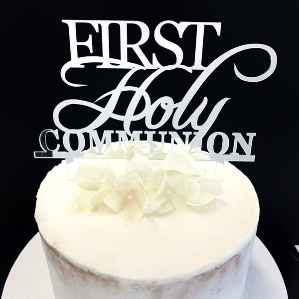 Acrylic Cake Topper 'First Holy Communion' - SILVER